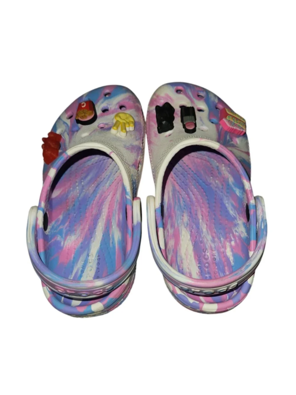 Girls Size 10 Crocs w/shoe charms Toddler Tie Dye